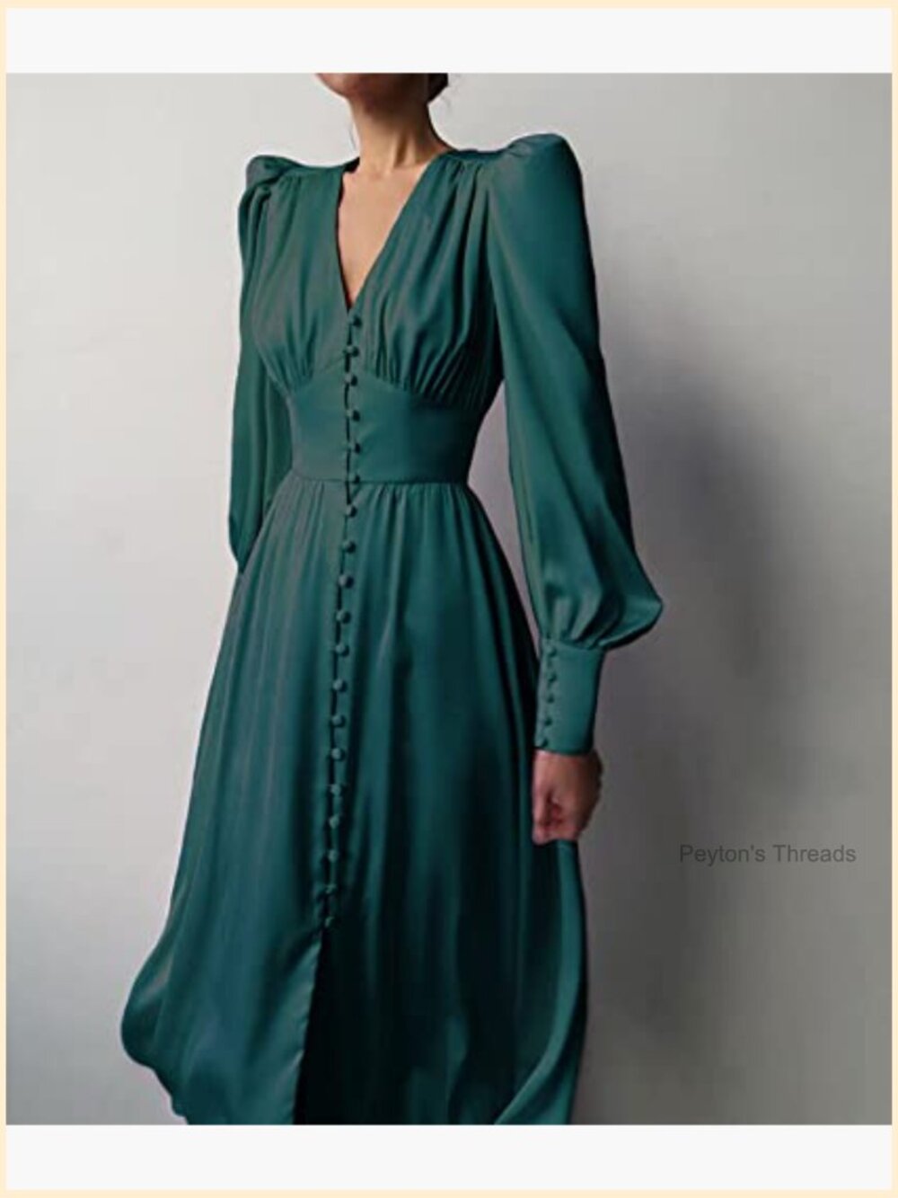 Women's Puff Sleeve Satin Maxi Dress Long Lantern Sleeve Button Down Ruffle - Picture 3 of 5